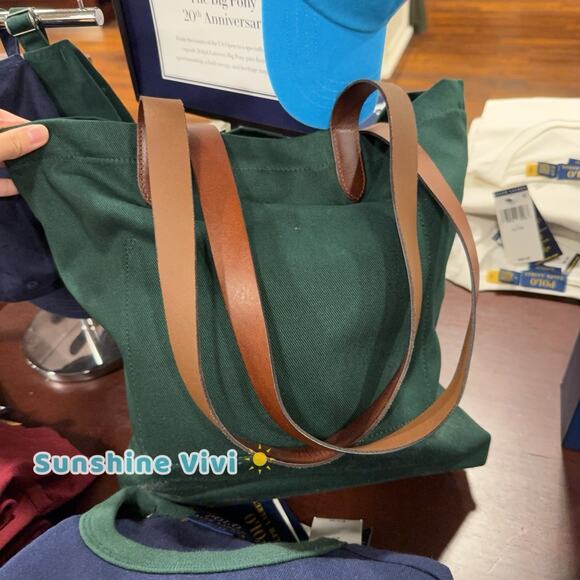 NWT Polo Ralph Lauren Cotton Twill Embroidered Field Jacket Bear Tote Bag Green - Picture 6 of 7